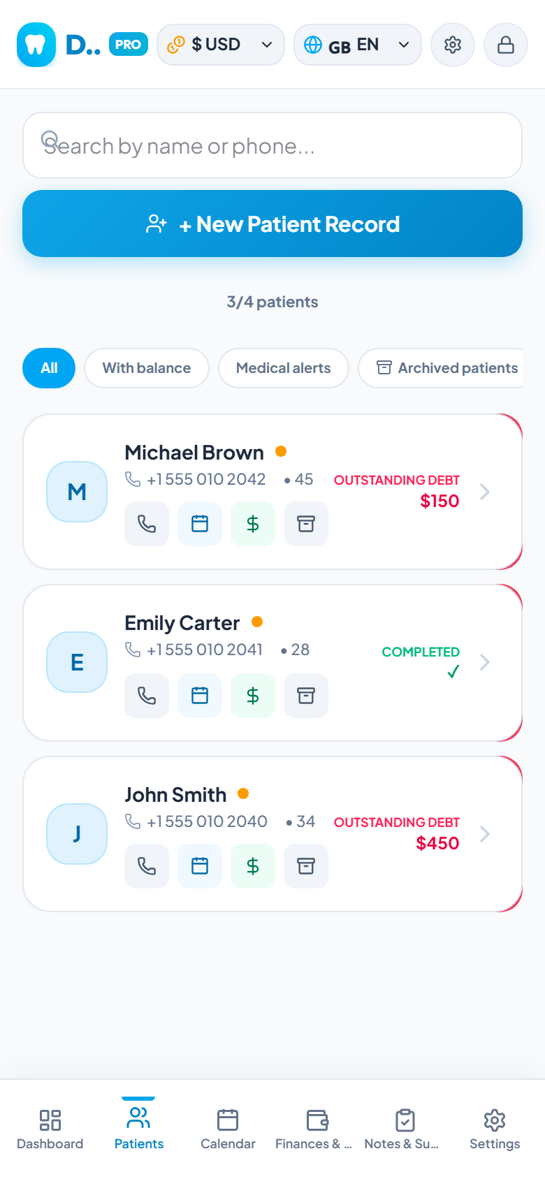 DentaX patient list